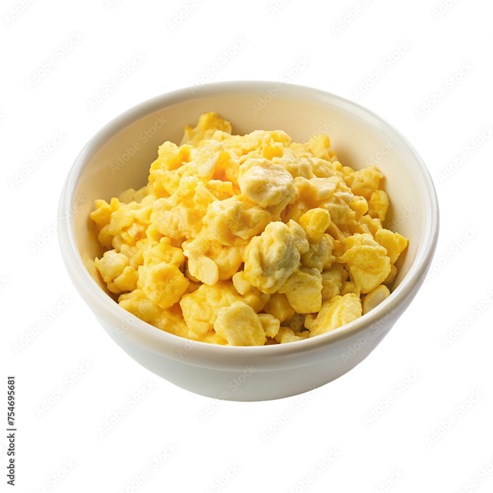 Scrambled eggs in a bowl isolated on a transparent background. Scrambled eggs in a bowl isolated on a transparent background.