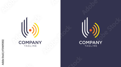 Letter B signal logo design concept. wifi sound signal connection, sound radio wave logo symbol