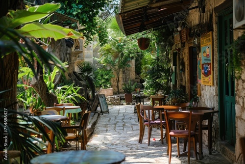 Restaurant is right at the street corner, offering a picturesque view of the street and an exotic atmosphere. © kardaska