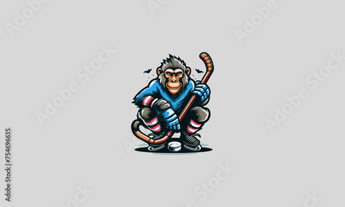 monkey playing hokey vector flat design