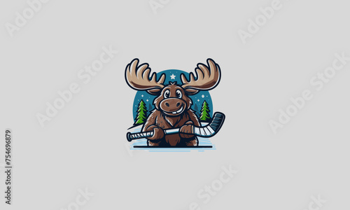 moose playing hockey vector illustration flat design