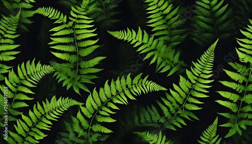 Green fern leaves in dark color background. Artistic Digital painting style. Generative AI