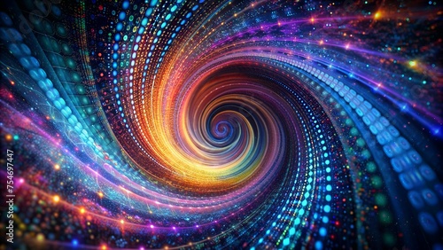 A swirling vortex of colorful code, with binary digits and lines of code forming a mesmerizing pattern. photo