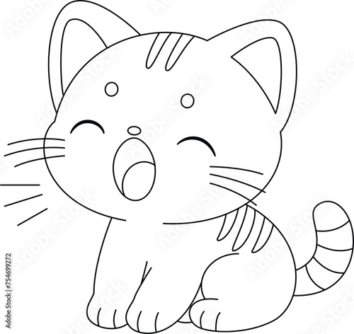 The cute cat is sitting and meowing coloring page.