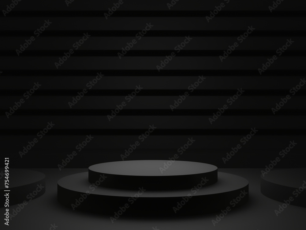 3D black podium. Black geometric shape background.