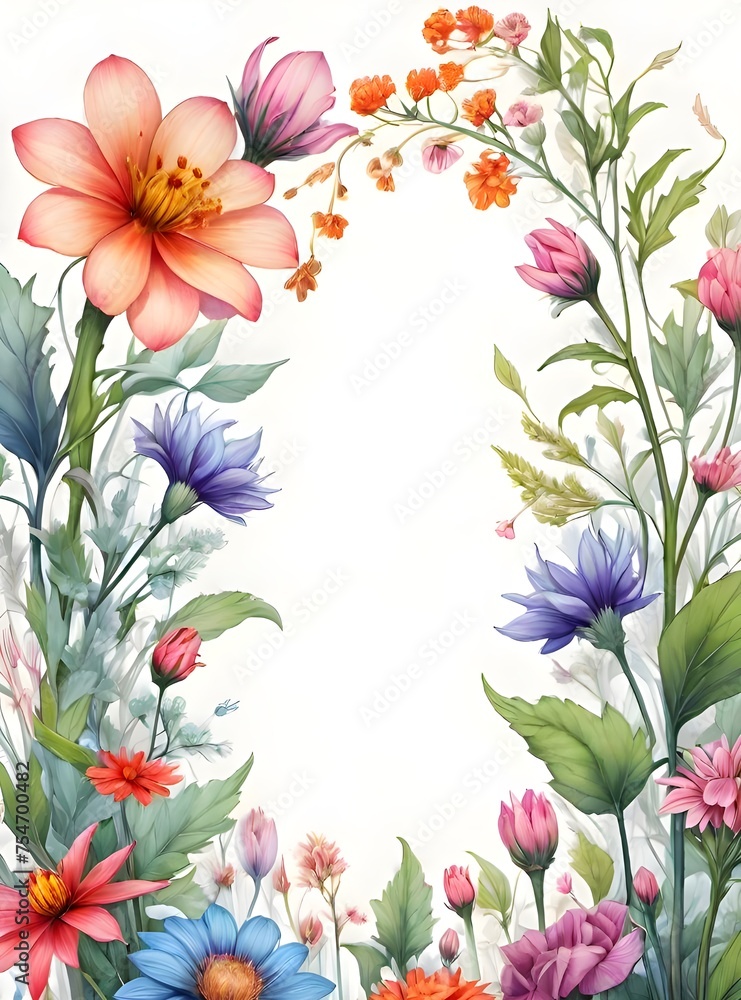 Center blank frame with flowers border, suitable for greeting cards Center blank frame with flowers border, suitable for greeting cards