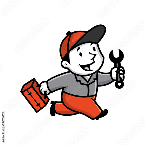 running handyman holding a wrench.