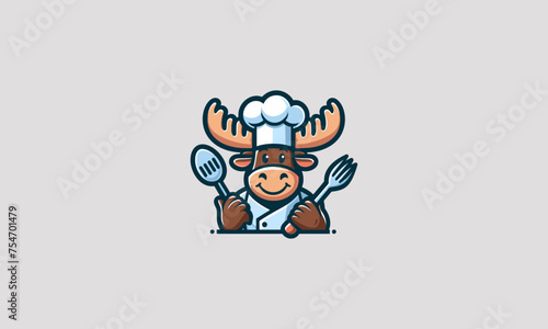 moose wearing hat chef vector mascot flat design