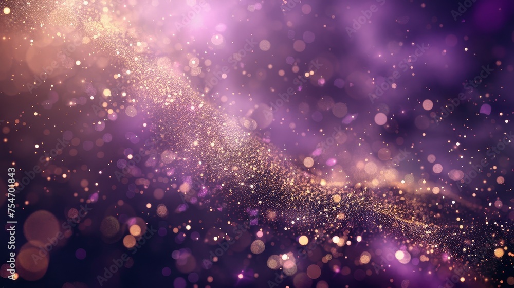 Abstract purple background with gold particle and glitter 