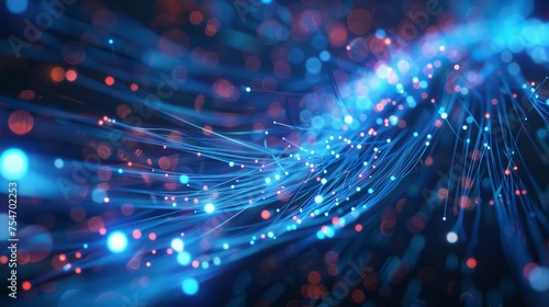 Abstract tech background with illuminated fiber optic connections photo