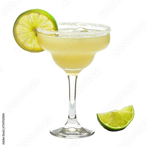 margarita in glass with lemon on transparent background