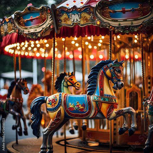A colorful carousel at a carnival. 
