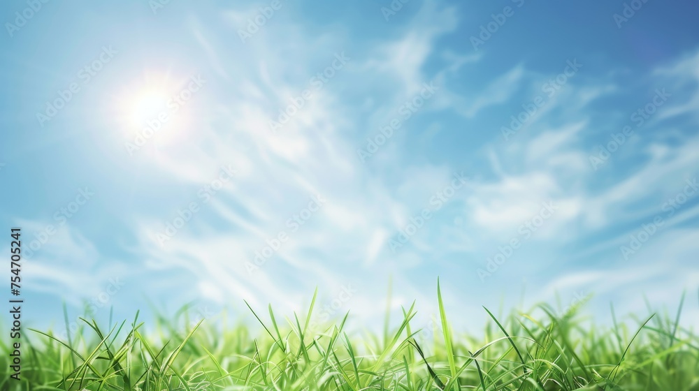 Beautiful blurred background green grass under blue skies Beautiful blurred background green grass under blue skies