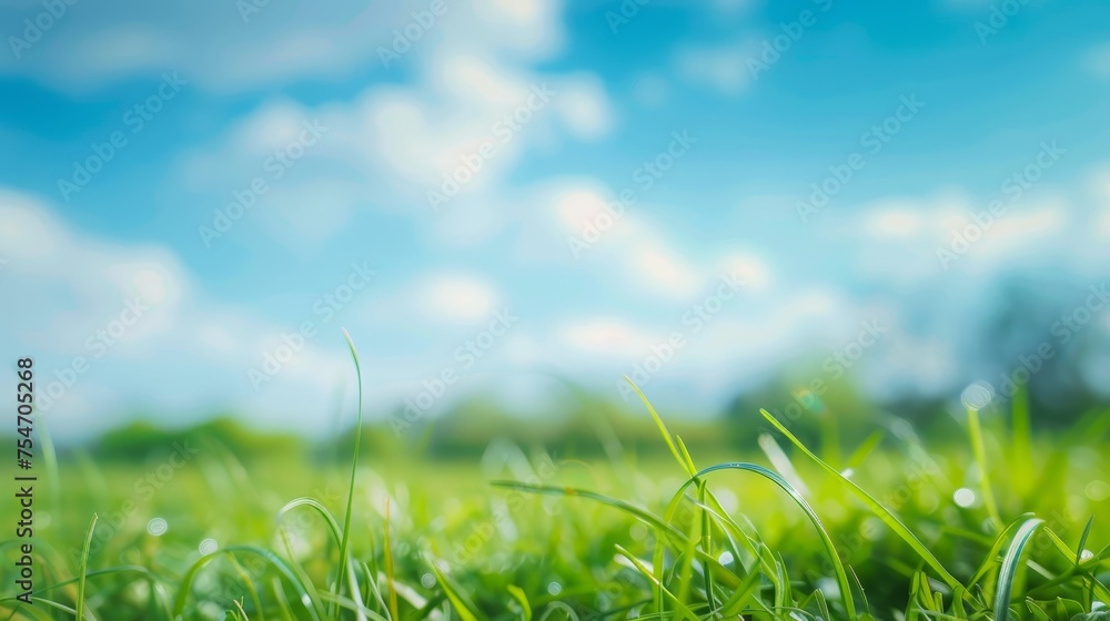 Beautiful blurred background green grass under blue skies Beautiful blurred background green grass under blue skies