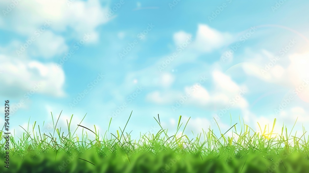 Fototapeta premium Beautiful blurred background green grass under blue skies 