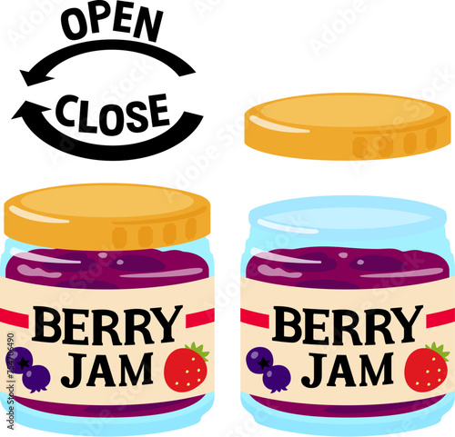 ジャムのビンと蓋の開け閉めの方向を示す矢印