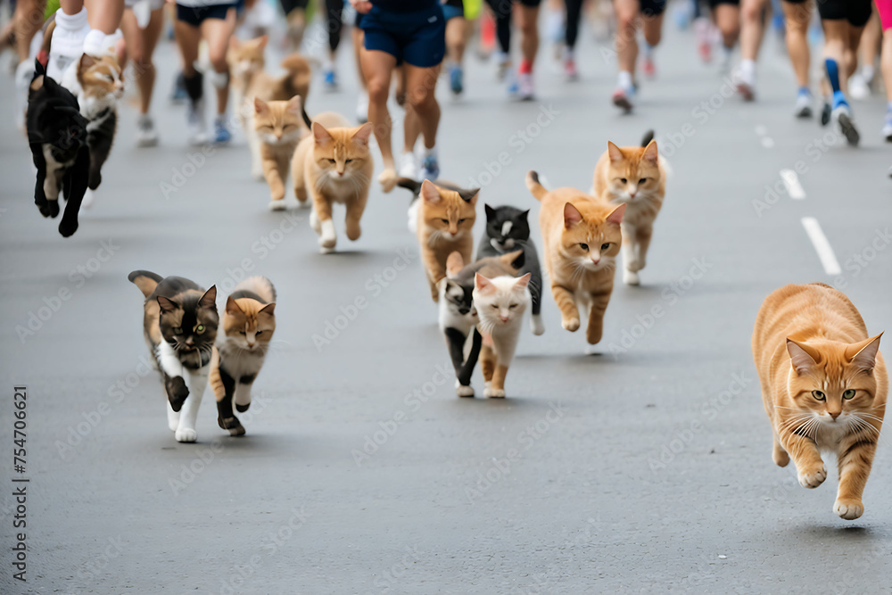 group of dogs in the street. Generative AI group of dogs in the street. Generative AI