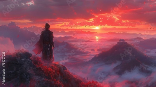 chinese warrior on the great wall of china
