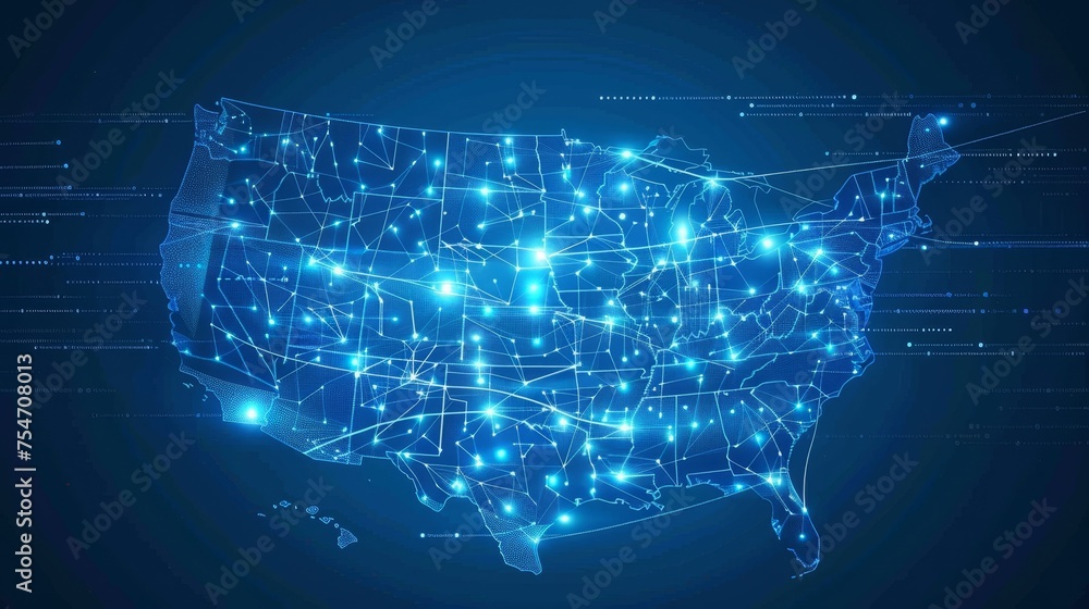 Digital map of USA, concept of American global network and connectivity