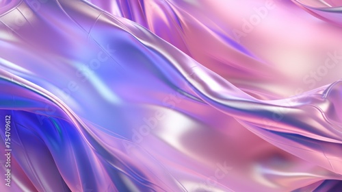 Close-up mesmerizing abstract modern glossy shiny shining pastel neon pink, purple, blue, lavender metallic, silk background with smooth lines, waves.