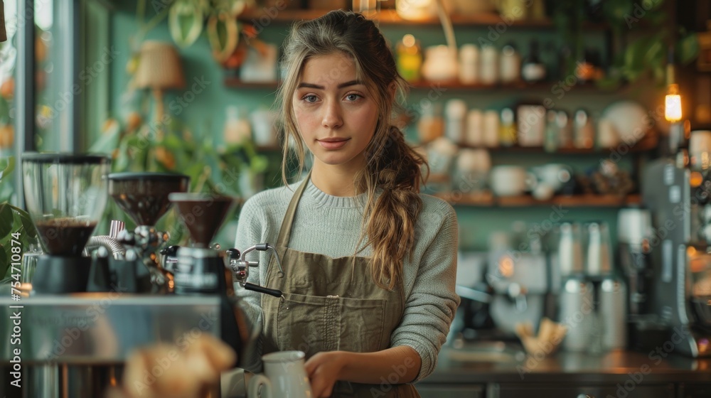 female barista in a cafe