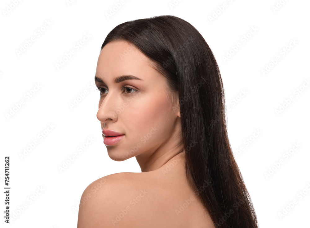 Portrait of beautiful young woman on white background Portrait of beautiful young woman on white background