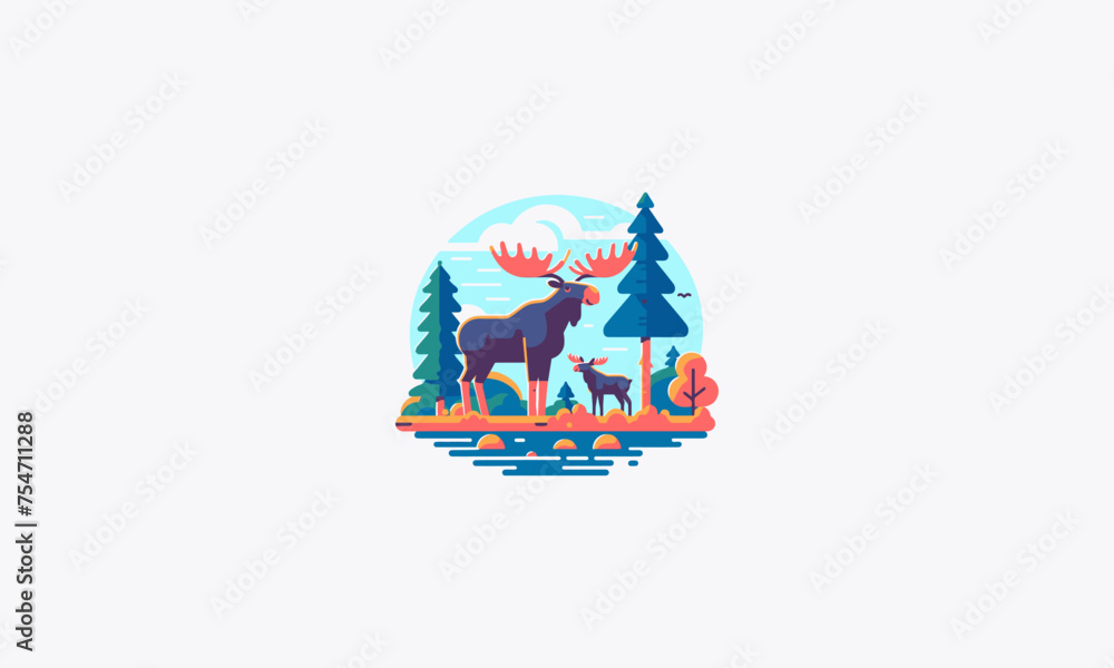 moose on forest vector illustration flat design moose on forest vector illustration flat design