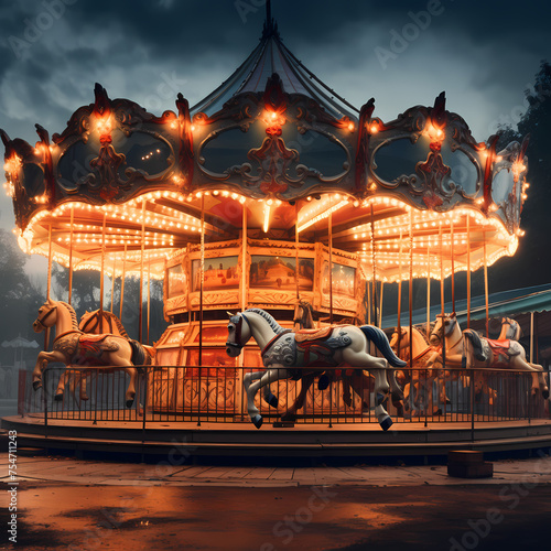 A vintage carousel in motion.