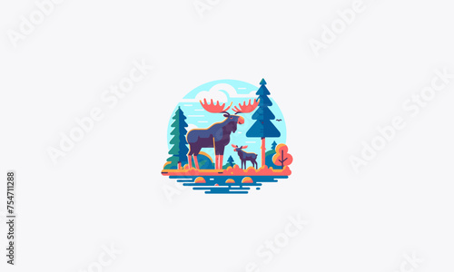 moose on forest vector illustration flat design
