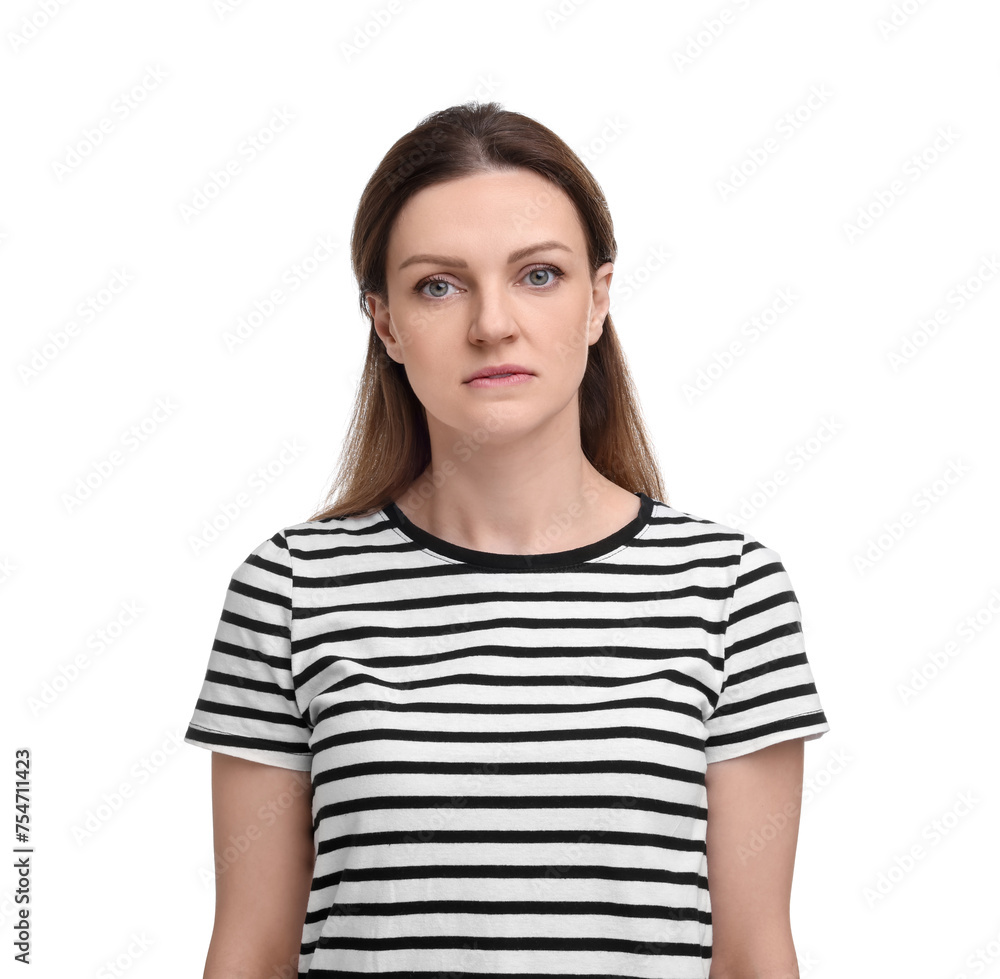 Portrait of sad woman on white background Portrait of sad woman on white background