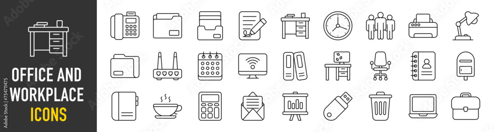 Office and Workplace icons vector illustration Office and Workplace icons vector illustration