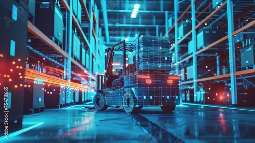 Forklift doing storage in warehouse by artificial intelligence automation © Media Srock