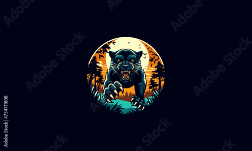 black panther angry on forest vector illustration flat design vibrant colour photo