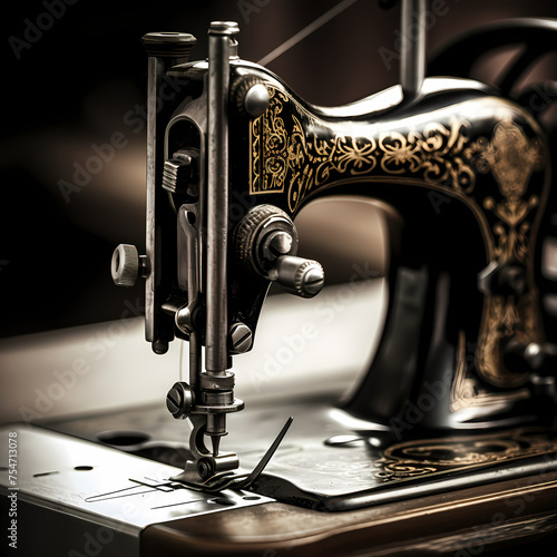 Macro shot of a sewing machine in action.