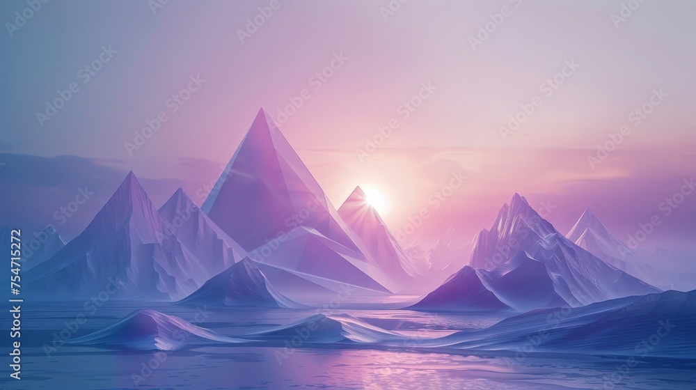 An ethereal landscape made entirely of glowing 3D geometric shapes An ethereal landscape made entirely of glowing 3D geometric shapes