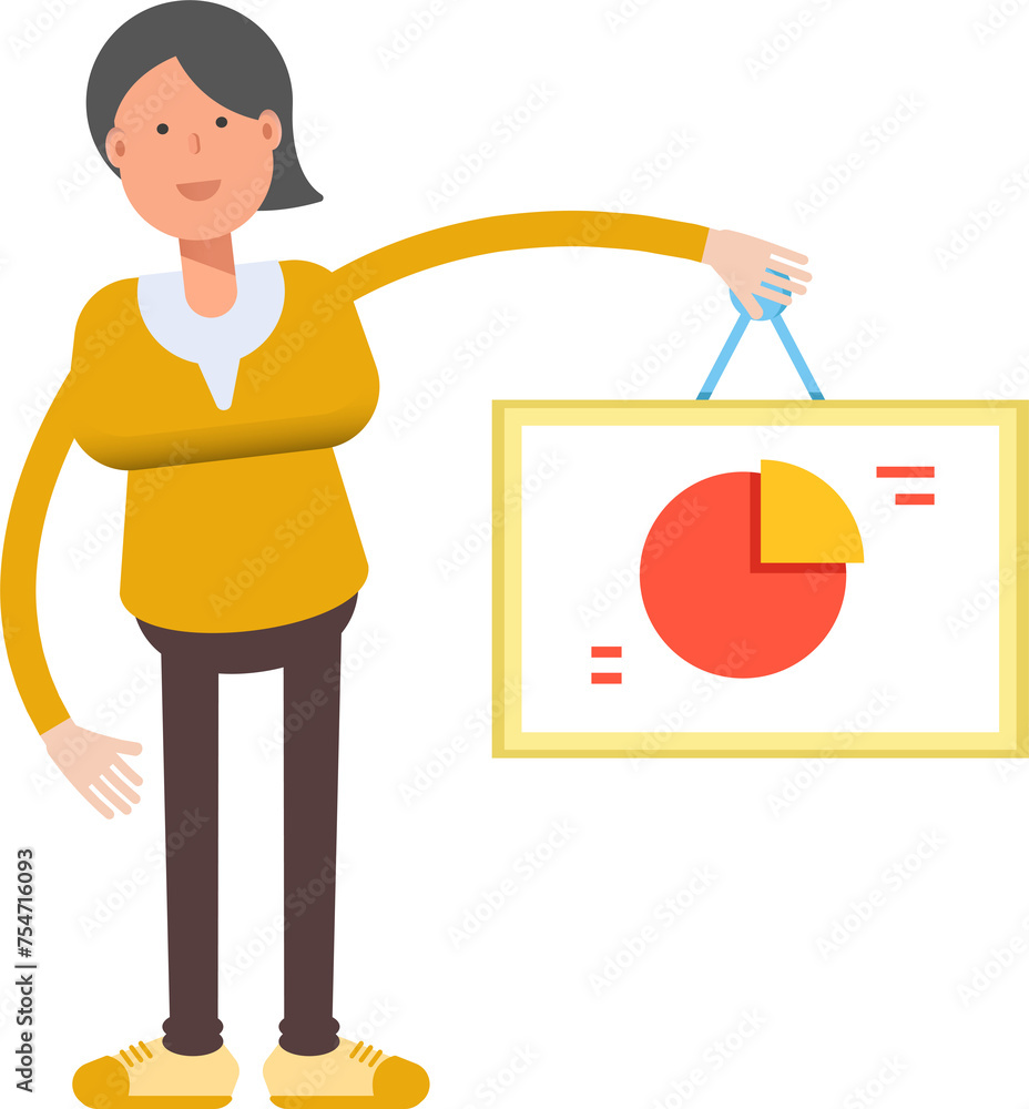 Woman Character Holding Pie Chart Signage
Woman Character Holding Pie Chart Signage