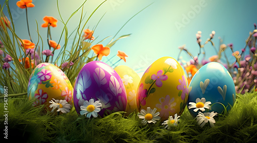 Happy easter background, easter egg scene