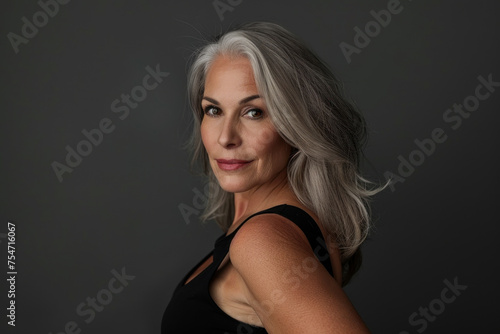 Confident Elegance: Portrait of a Graceful Silver-Haired Woman with a Gaze That Captivates