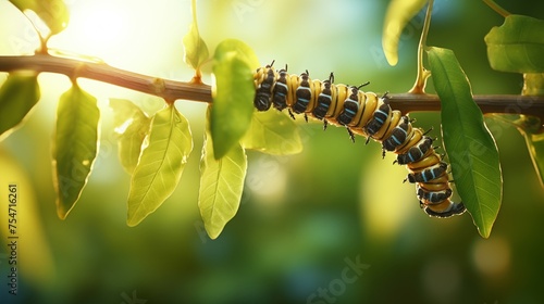The humble caterpillar undergoes a miraculous metamorphosis, emerging as a stunningly beautiful butterfly, symbolizing the magic of transformation in nature.
 photo
