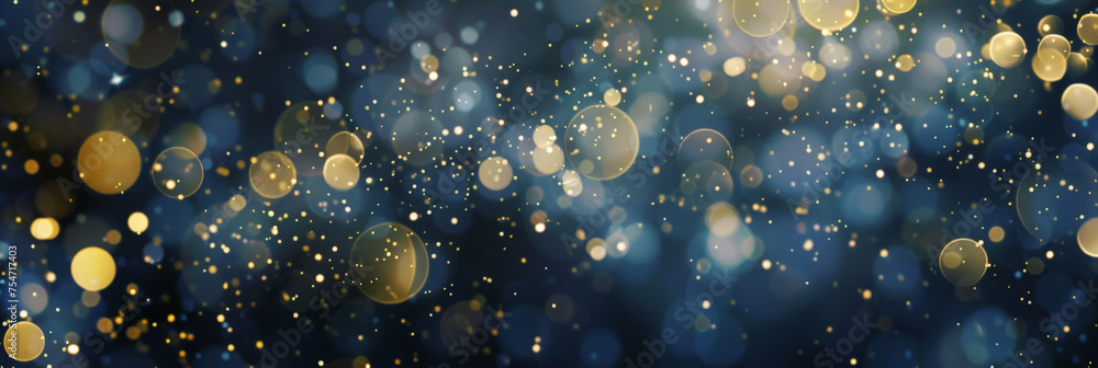 gold and  blue bokeh  glitter lights abstract Background particle defocused.Sparkling on blue background..Background bokeh blur circle variety blue gold. Dreamy soft focus wallpaper backdrop