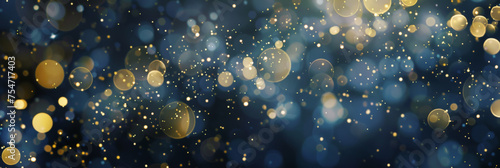 gold and blue bokeh glitter lights abstract Background particle defocused.Sparkling on blue background..Background bokeh blur circle variety blue gold. Dreamy soft focus wallpaper backdrop