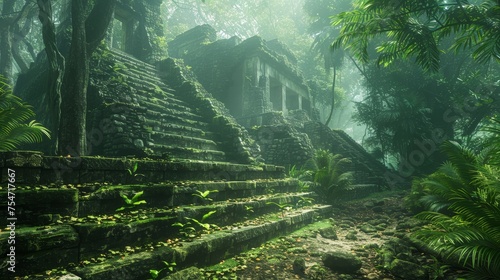 Explorers navigate through dense jungle to uncover hidden ancient ruins