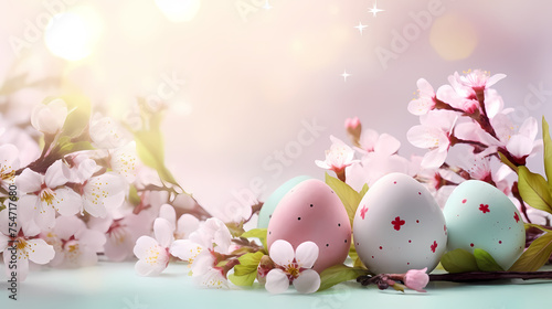 Easter eggs on spring grass  spring easter concept
