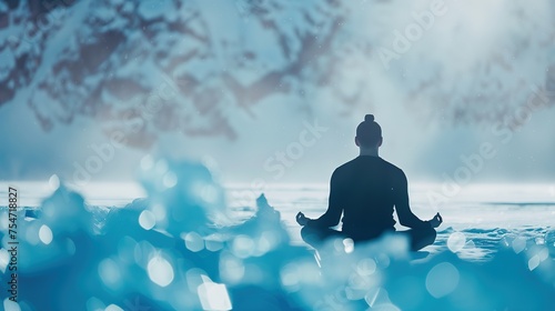 Man Meditates in Yoga Pose Amidst Ice Surroundings © olz