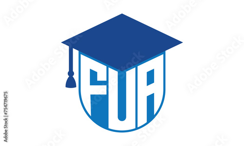 FUA initial letter academic logo design vector template. school college logo, university logo, graduation cap logo, institute logo, educational logo, library logo, teaching logo, book shop, varsity	 photo