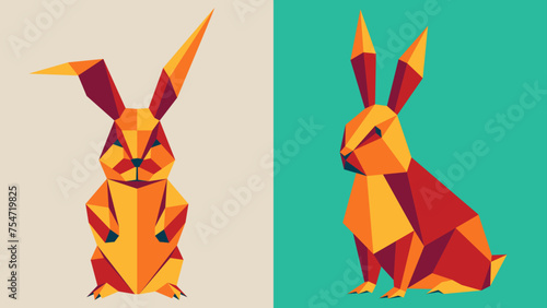 Origami paper rabbits, vector illustration