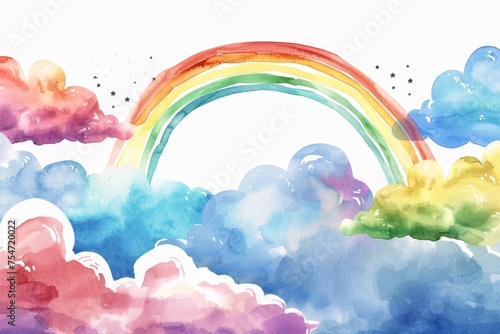 Watercolor rainbow pattern with clouds