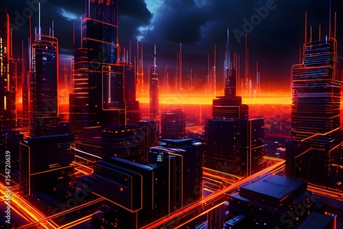 matrix inspired orange cityscape skyscrapers illustration background