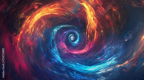 Multicolored cosmic spiral waves, colorful swirl path, abstract futuristic digital background