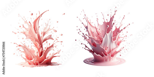 Beautiful splash,Liquid splash and pink milk on white background